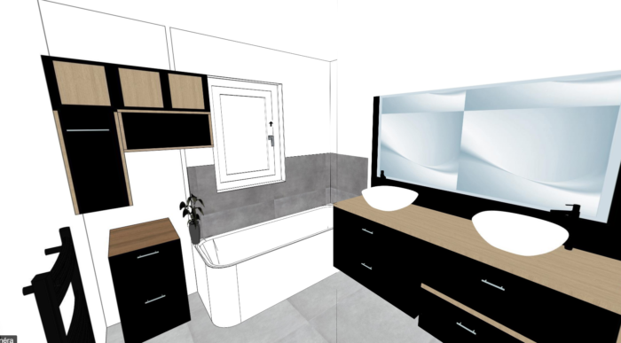 plan 3D création salle de bainn